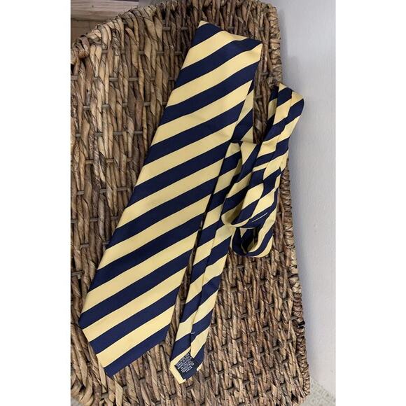 CARLO COLOMBO Men's Tie Yellow Blue Striped ITALY Old Money Office Work Silk - Picture 1 of 4